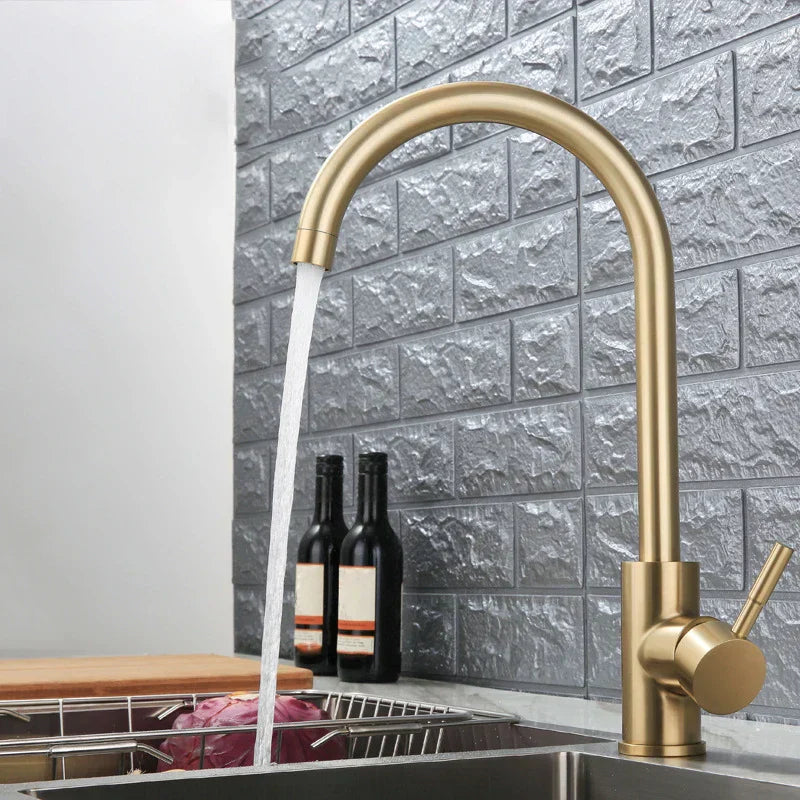 DecorBites™ Gold Stainless Steel Kitchen Faucet: Deck Mounted Hot Cold Water Mixer Taps