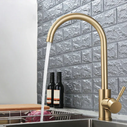 DecorBites™ Gold Stainless Steel Kitchen Faucet: Deck Mounted Hot Cold Water Mixer Taps