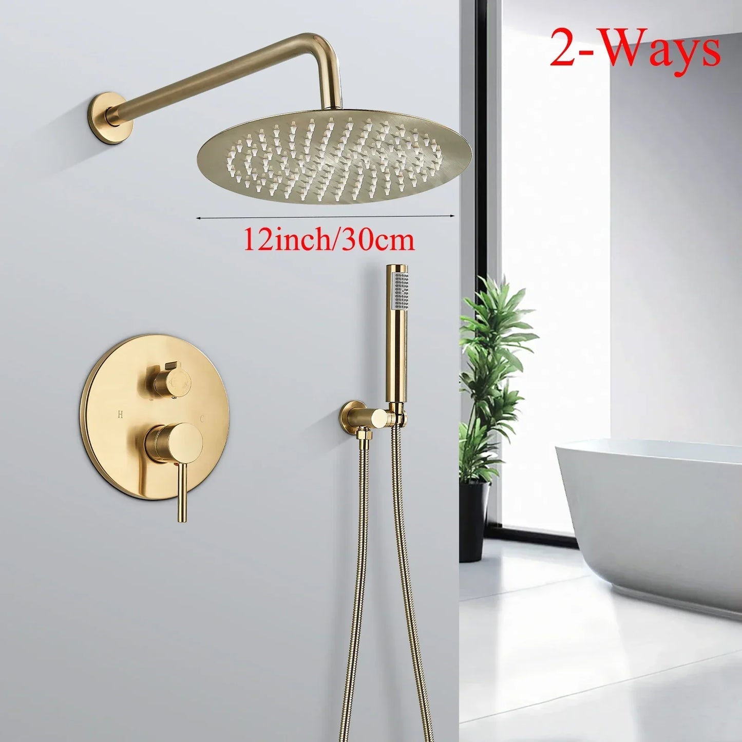 DecorBites™ Brushed Gold Shower Faucet Set Wall Mount Rainfall Shower System