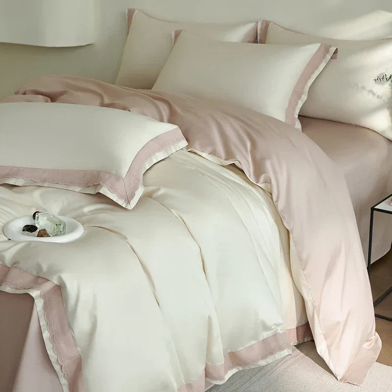 DecorBites™ Luxe Lace Bedding Set: 1000TC Egyptian Cotton Duvet, Sheet, Pillowcases
