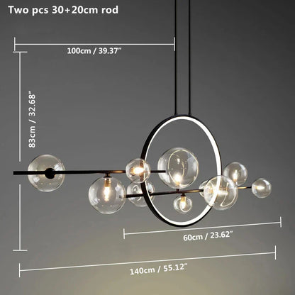 DecorBites™ Black Ring LED Pendant Light with Glass Lampshade for Dining Room and Kitchen