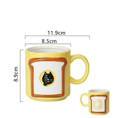 DecorBites™ Cat & Bread Pattern Ceramic Cup 200ml Coffee Mug Tea Afternoon Teacup Juice Mug