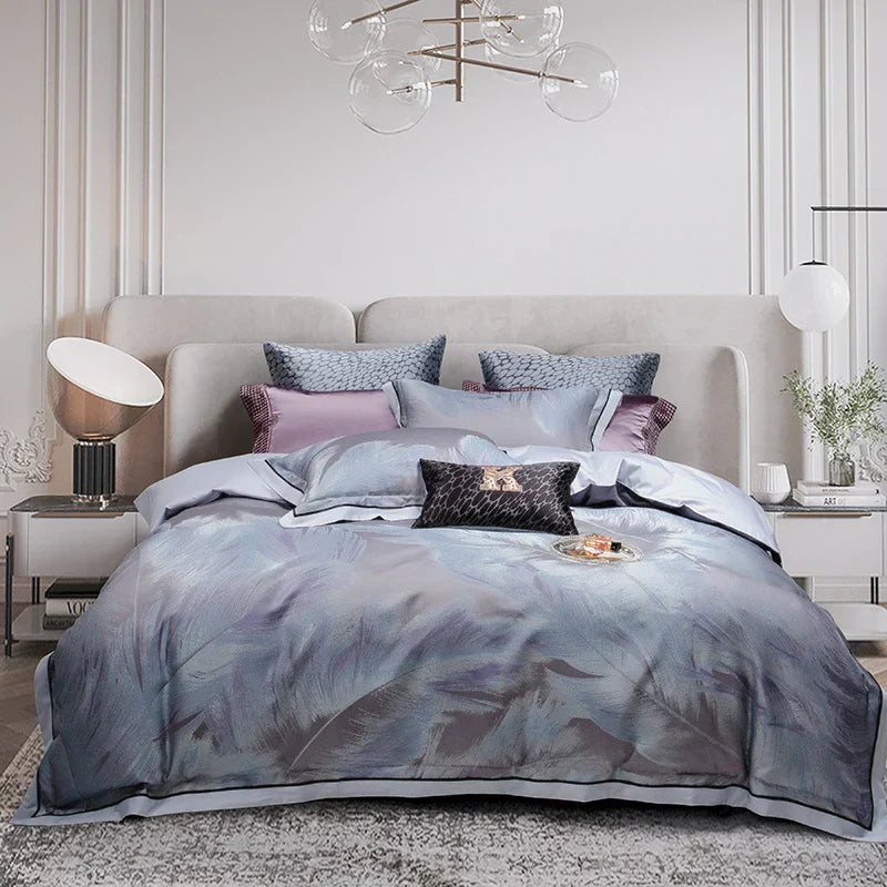 DecorBites™ 1500TC Egyptian Cotton Silk Jacquard Bedding Set for Queen King Beds