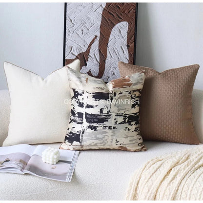 DecorBites™ Convex Rings Geometry Jacquard Pillowcase Cappuccino Luxury Cushion Cover