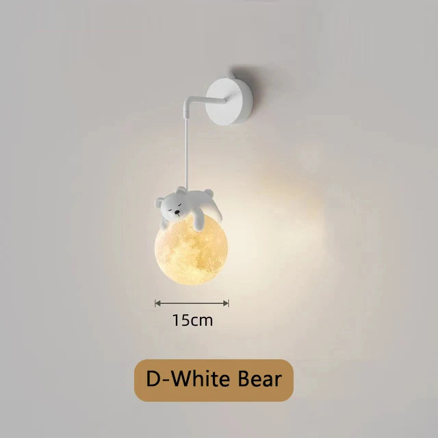 DecorBites™ Blue Pink Bear Wall Lamp for Kids Bedroom, 3D Moon Lighting, G9 Bulb