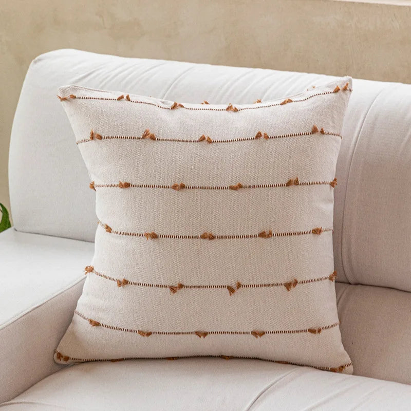 DecorBites™ Cotton Stripe Jacquard Cushion Cover Set: Blue Yellow Grey Pink Beige Black