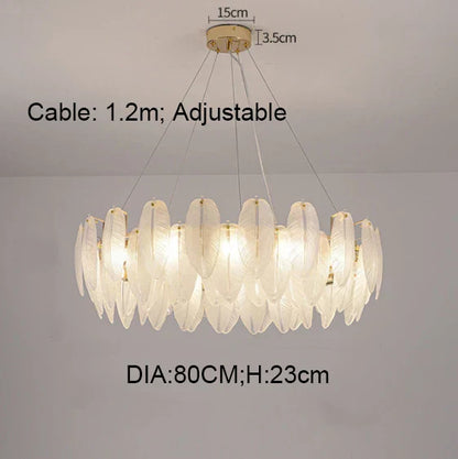 DecorBites™ Gold Feather Chandelier LED Pendant Light for Home Decor