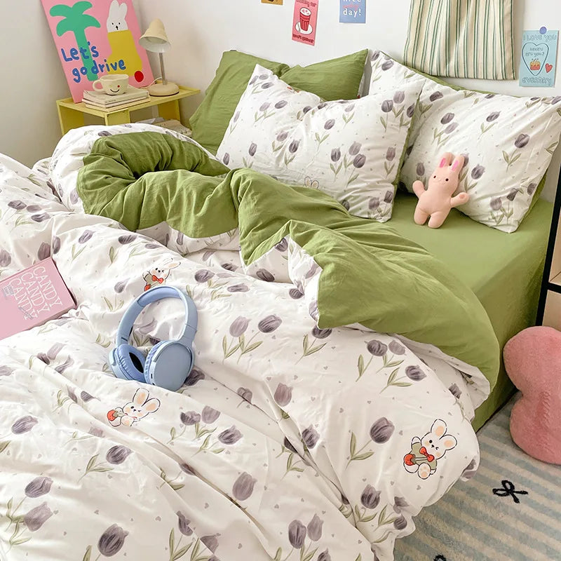 DecorBites™ Cartoon Pattern Cotton Bed Sets Quilt Cover Sheet Pillowcase Bedclothes