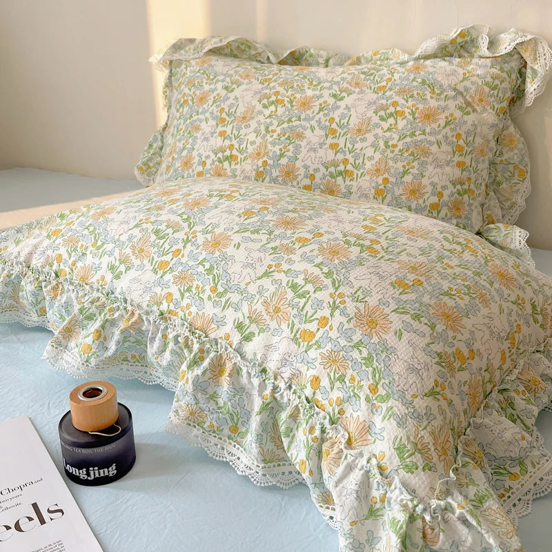 DecorBites™ Korean Lace Ruffles Bedding Set with Bed Skirt, Soft Skin-Friendly Material