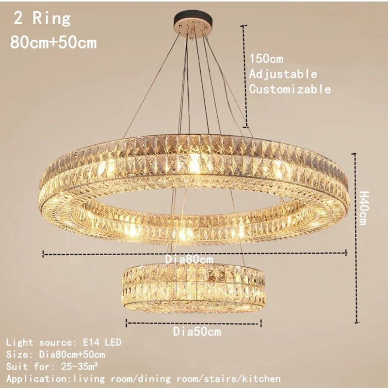 DecorBites™ K9 Crystal Ring Pendant Light: Deluxe LED Interior Decoration for Living Room, Bedroom & Restaurant