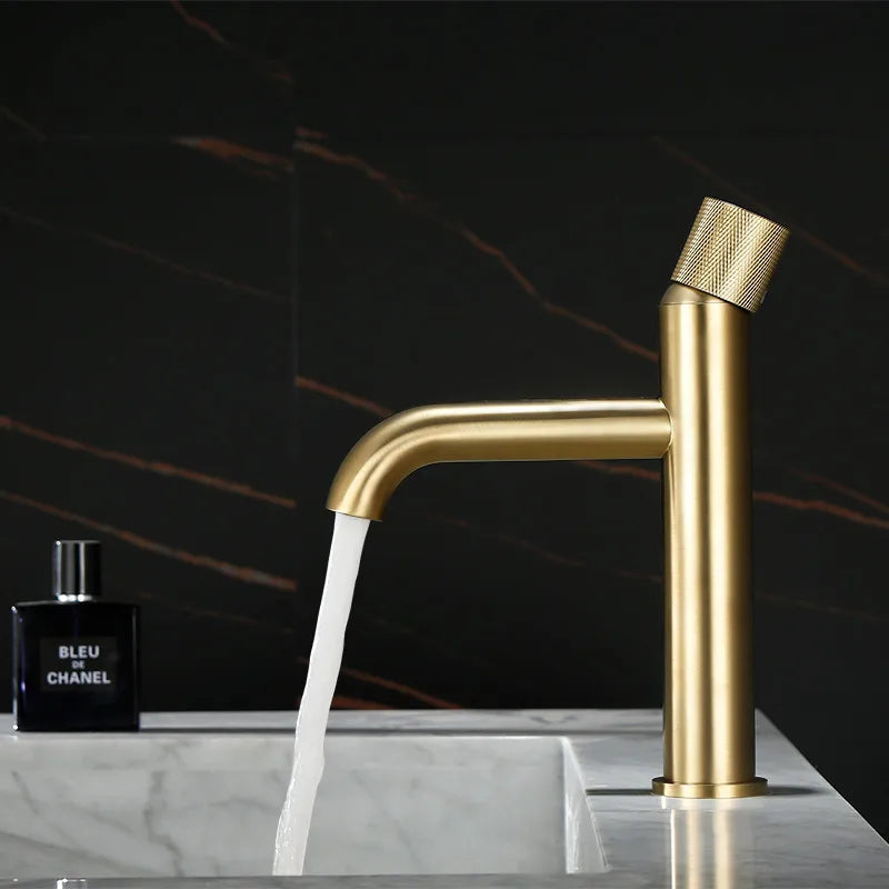 DecorBites™ Brushed Gold Basin Faucet: Solid Brass Hot Water Mixer Sink Tap