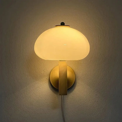 DecorBites™ Cream Mushroom Glass Wall Light: Bauhaus LED Bedroom Aisle Wall Light