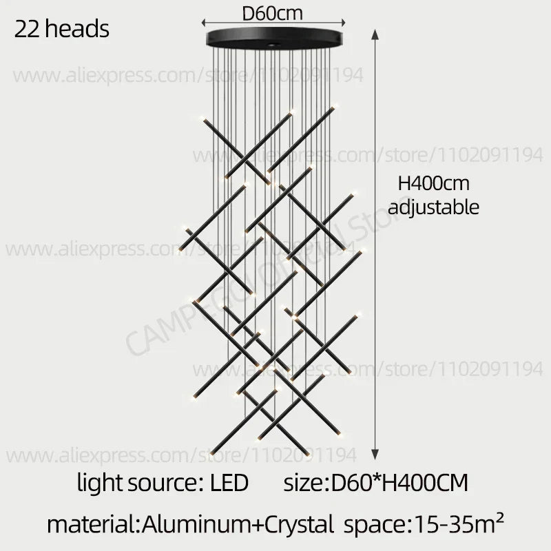 DecorBites™ LED Staircase Pendant Chandelier, Modern Nordic Restaurant Hanging Light