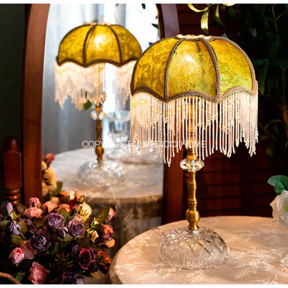 DecorBites™ Green Velvet Tasseling Lampshade for Luxury Nightstand Lamp