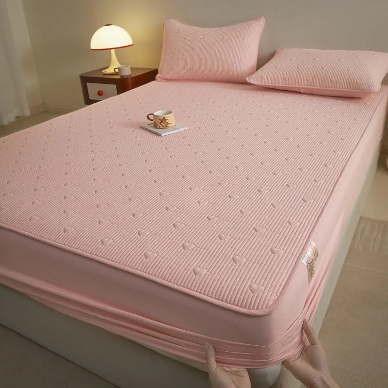 DecorBites™ Love Pattern Cotton Fitted Sheet Single - Anti-Slip, Dustproof & Luxury