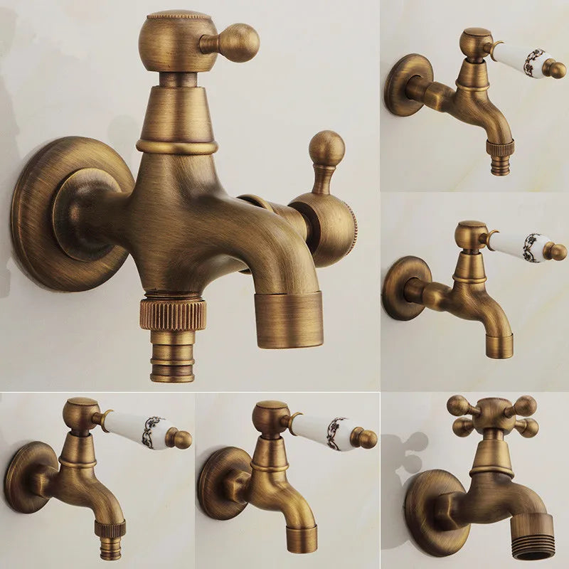 DecorBites™ Antique Brass Dragon Carved Outdoor Washing Machine Faucet Cold Tap