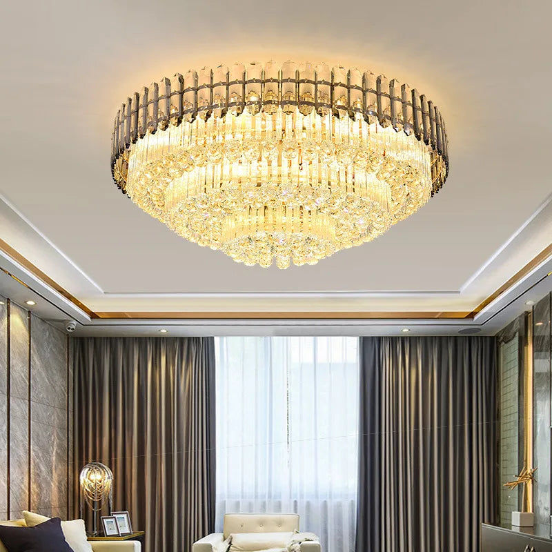 DecorBites™ Amber Crystal Round Chandelier: Nordic Large Multiple Tier Ceiling Light for Living Room