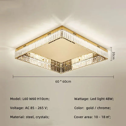 DecorBites™ Crystal LED Dimmable Ceiling Lights: Modern Square Steel Fixture for Living Room
