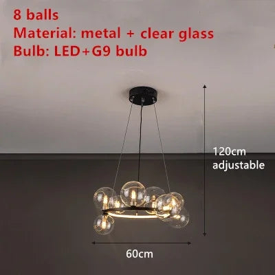 DecorBites™ Clear Glass LED Chandelier: Modern Nordic Hall Parlor Lighting Fixture
