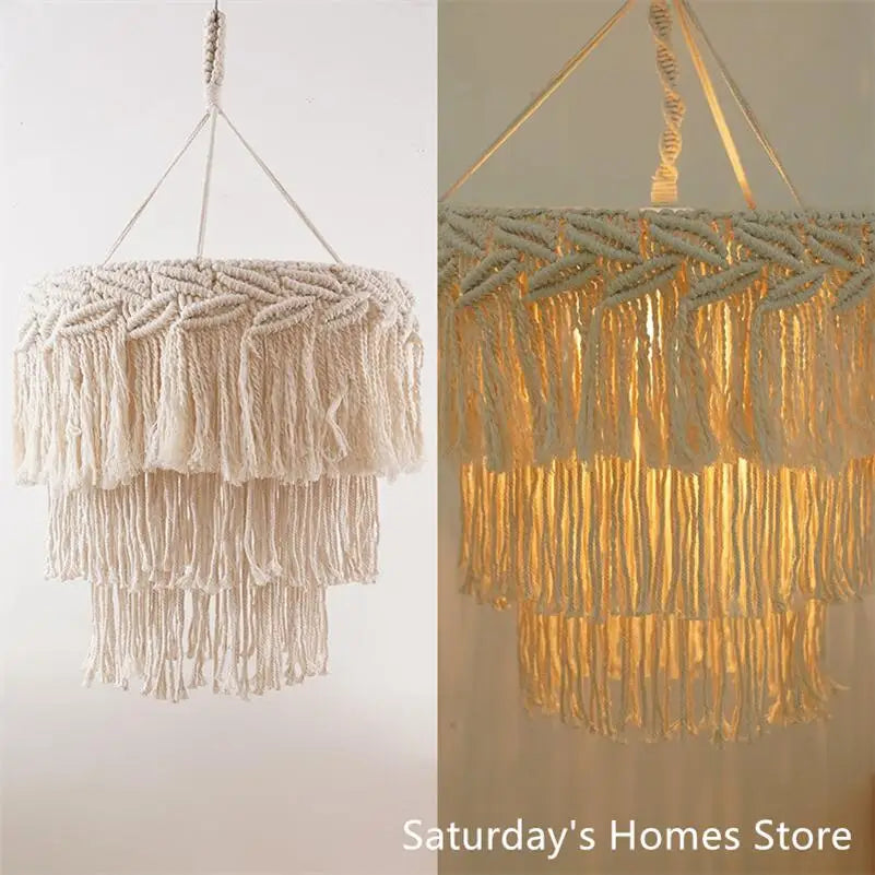 DecorBites™ Boho Macrame Ceiling Pendant Light Cover for Home Bedroom Chandeliers