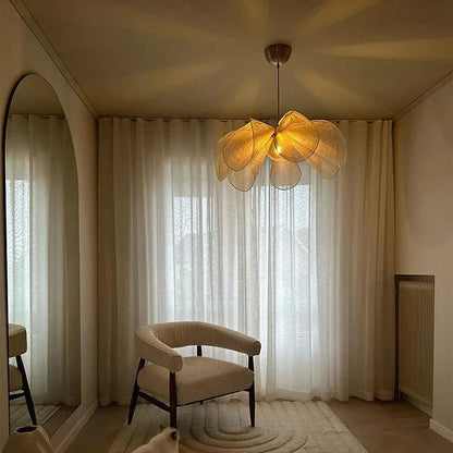 DecorBites™ Cream Fabric Flower Chandelier LED Dining Table Hanging Lamp