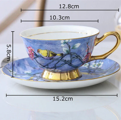 DecorBites™ Cartoon Bird Pattern Ceramic Cup & Saucer Set for Dining Table and Coffee Mug