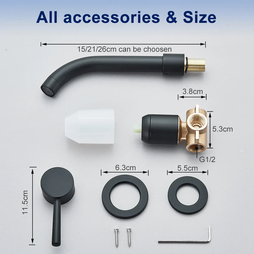 DecorBites™ Black Wall Mounted Basin Faucet with Single Handle Hot Cold Water Mixer Tap