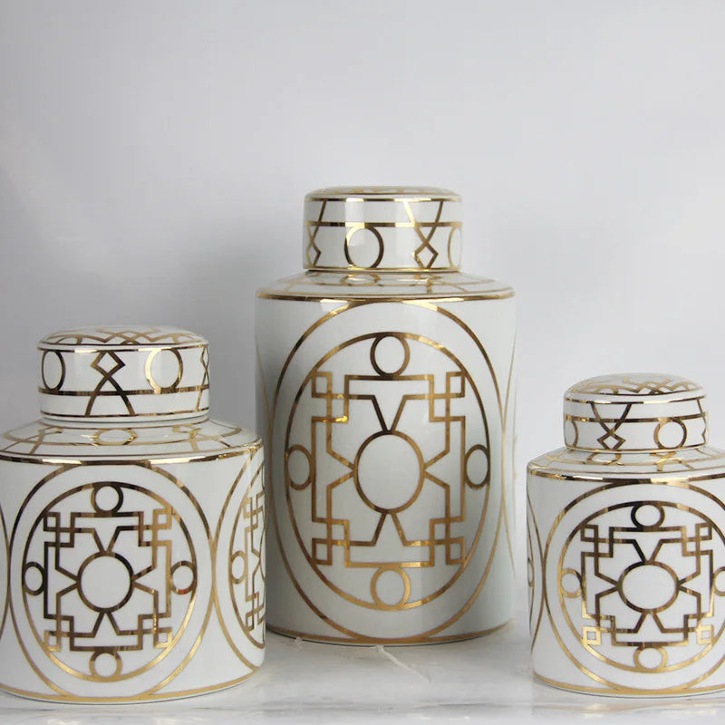 DecorBites™ Gold Grain Ceramic Cylinder Storage Jar Vintage Vase Tissue Box Ornaments