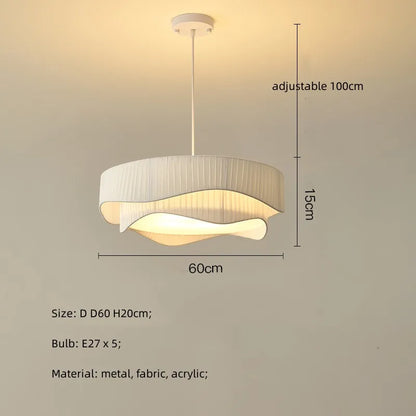 DecorBites™ Creamy Style E27 Chandelier Bedroom Pendant Lights: Minimalist White Fabric LED Lamps