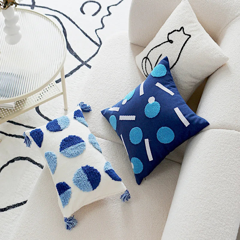 DecorBites™ Luxe Blue Tufted Pillowcase Embroidered Decor for Home Sofa 45x45cm 30x50cm