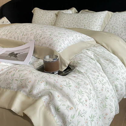DecorBites™ Eucalyptus Fiber Flowers Bedding Set: Duvet Cover, Bed Sheet, Pillowcase - 4Pcs
