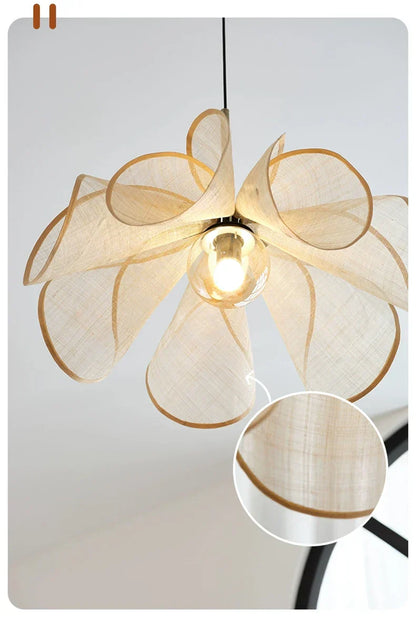 DecorBites™ Cream Fabric Flower Chandelier LED Dining Table Hanging Lamp
