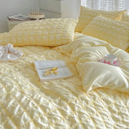 DecorBites™ Girls Bubble Gauze Bedding Set, Soft Summer Comforter Cover Kit, Skin-Friendly Easy Sleep