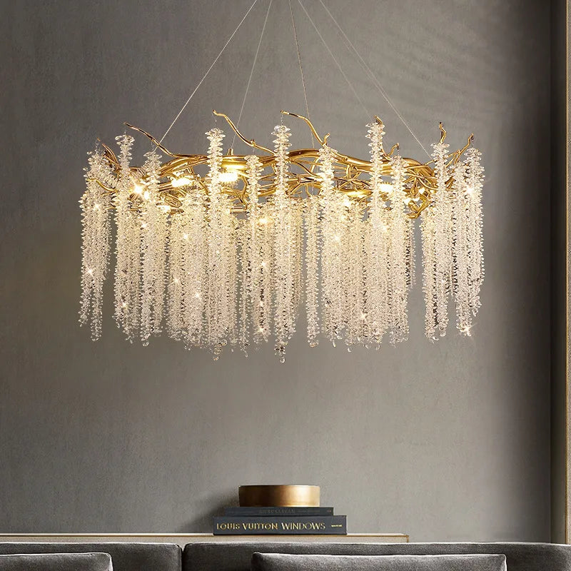 ™ Gold Crystal Chandelier: Modern Luxury Hanging Branches, for Dining Kitchen Living Bedroom