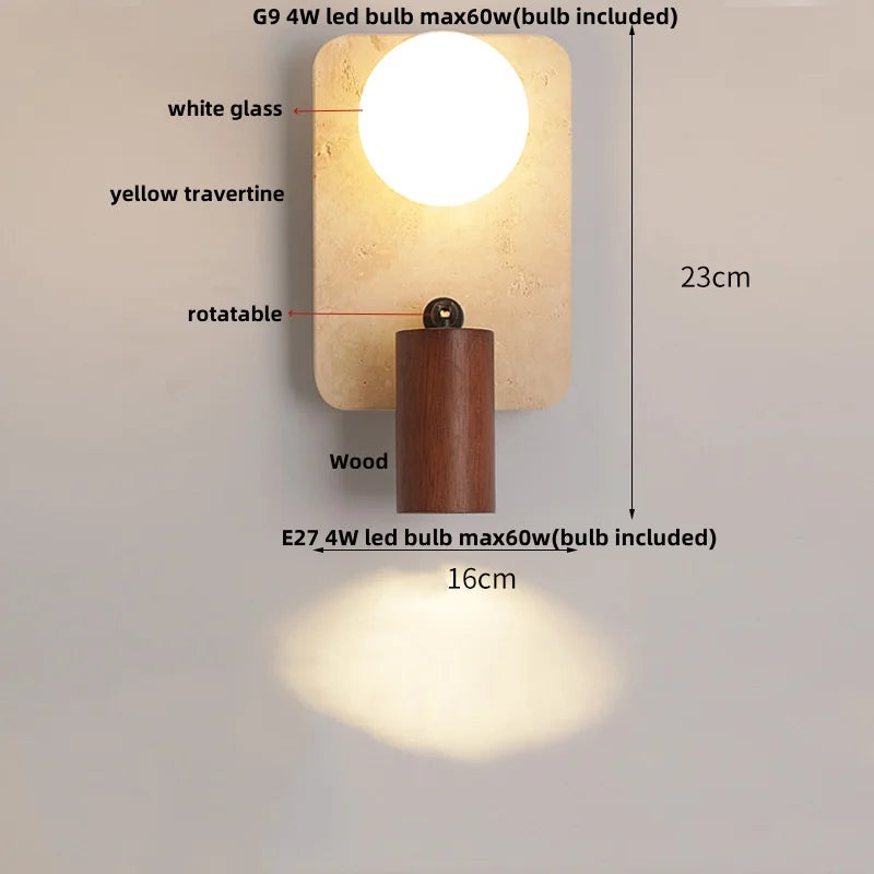 DecorBites™ LED Wall Light Fixtures Bedroom Modern Button Switch Yellow Travertine White Iron Bedside Lamp