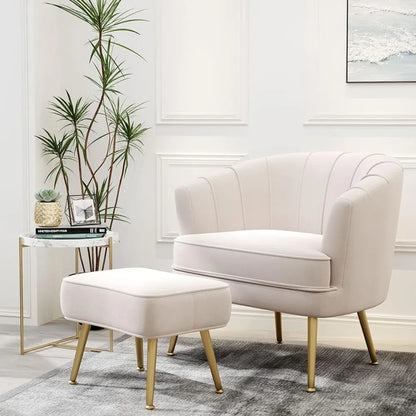 DecorBites™ Comfortable Beige Bucket Shaped Club Living Room Armchair with Golden Metal Legs