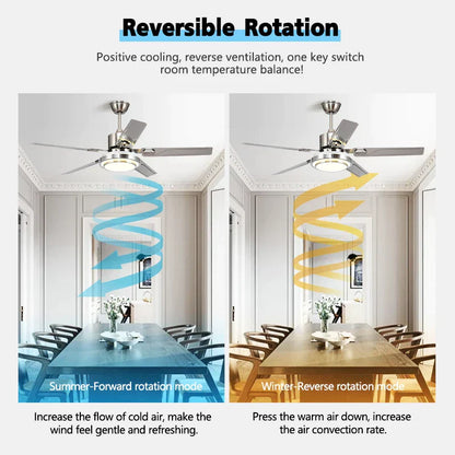 DecorBites™ 52" Stainless Steel Blade Ceiling Fan with LED Light and Remote Control