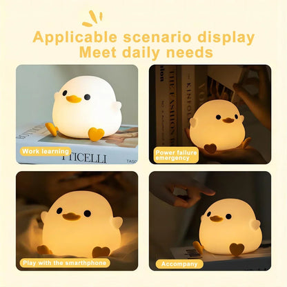 DecorBites™ Duck Silicone Night Light with Timer, Rechargeable USB, Dimming Touch Lamp