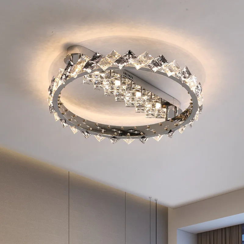 DecorBites™ Crystal Ceiling Light: Modern Luxury Stainless Steel Dimmable Fixture for Living & Dining Room