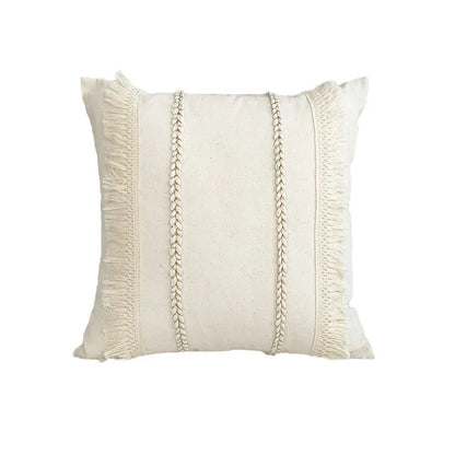 DecorBites™ Boho Linen Cotton Pillow Cover with Tassels - Beige Square/Rectangular 45x45cm/30x50cm