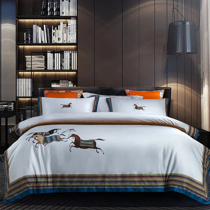 DecorBites™ Galloping Horse Luxury Bedding Set 1400TC Egyptian Cotton Duvet Cover Sheet Pillowcases