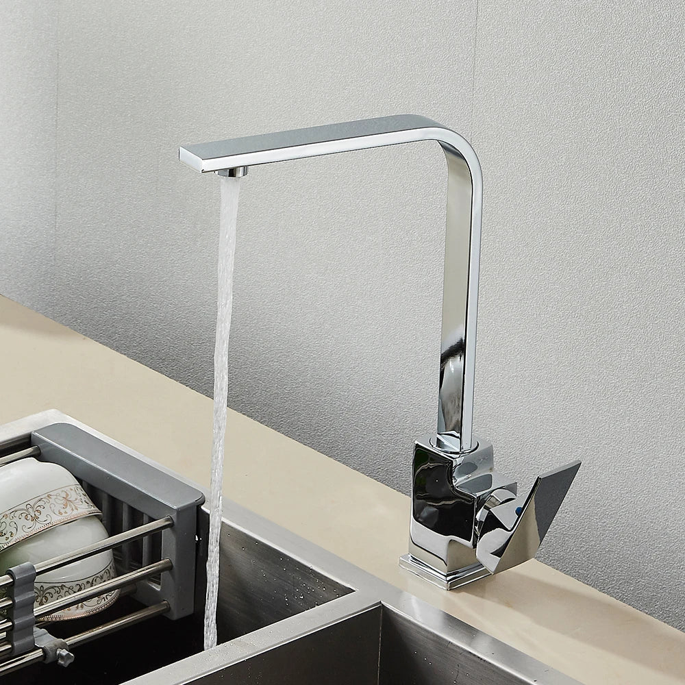DecorBites™ Black Square Kitchen Faucet: Chorme/Gold Hot Cold Mixer Tap 360° Rotation