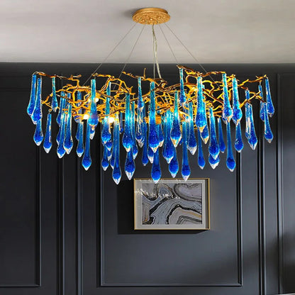 DecorBites™ Art Deco Blue Queen Crystal Chandelier for Living Room