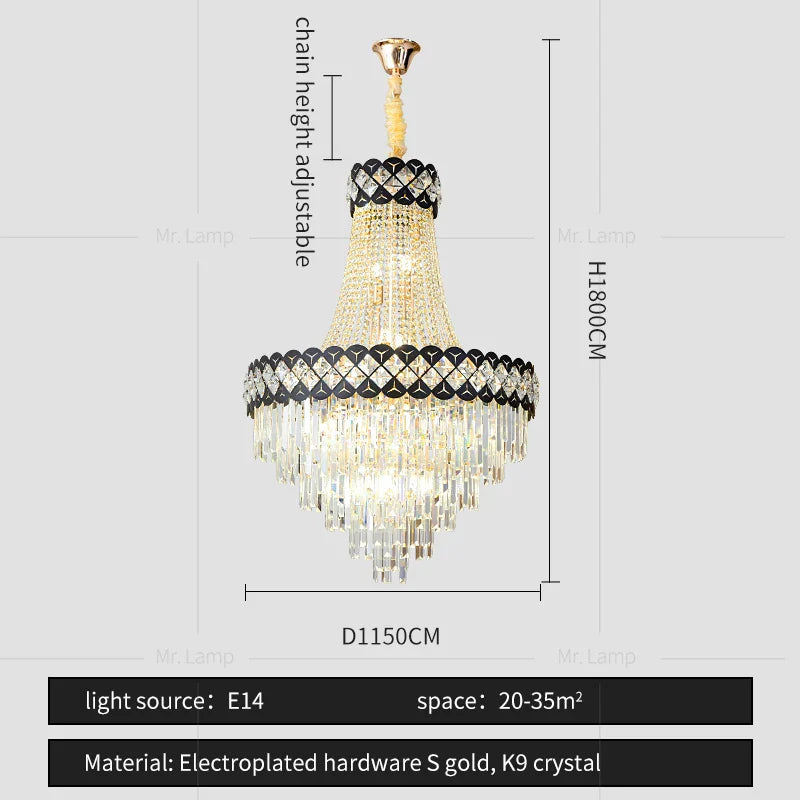DecorBites™ Crystal Chandelier Spiral Staircase Hall Lamp Duplex Living Room Hardware Texture