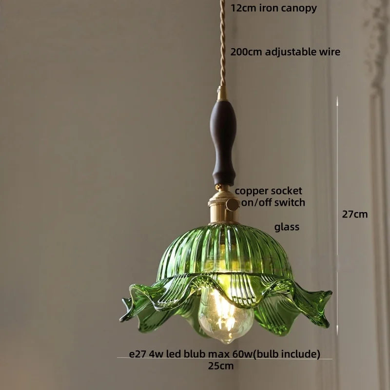 DecorBites™ LED Pendant Light Fixture with Copper Socket & Green Glass, Modern Nordic Lamp