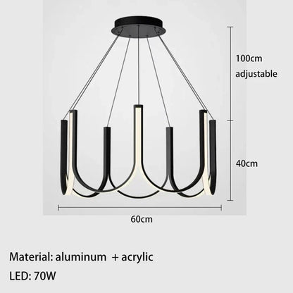 DecorBites™ LED Chandelier: Black Gold Aluminium Hanging Light, Parlor Dining Room Bedroom Lamp
