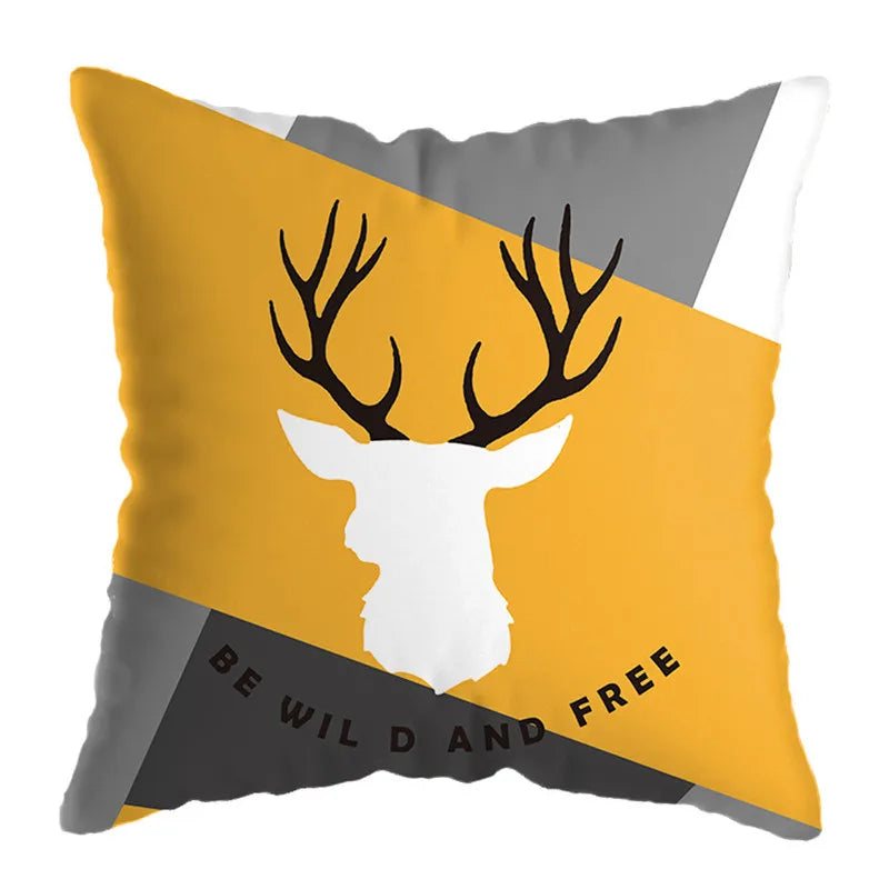 DecorBites™ Geometric Deer Print Pillowcase 45x45cm - Yellow Home Decor