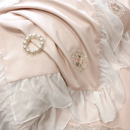 DecorBites™ French Lace Ruffles Princess Wedding Bedding Set - 4Pcs 1000TC Cotton - Duvet, Sheet, Pillowcases
