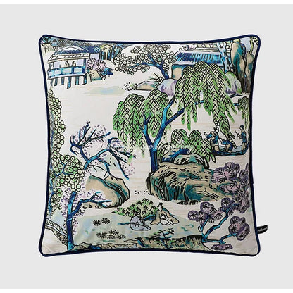 DecorBites™ Chinese City Landscape Velvet Lumbar Pillow Cover with Tassels, 30x50cm