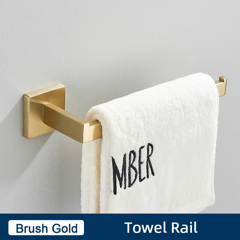 DecorBites™ Black Stainless Steel Bathroom Accessories Set: Towel Bar, Paper Holder, Hook & Bath Rack